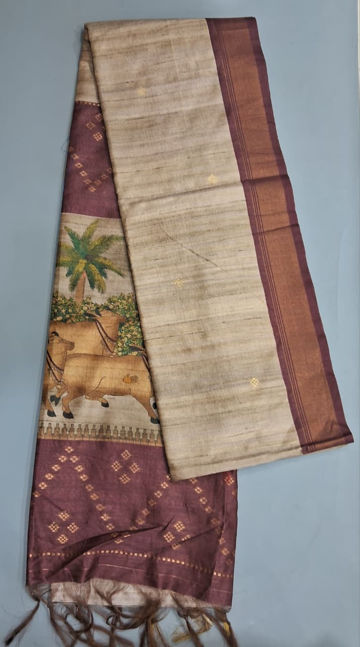 Beige Tussar Saree 