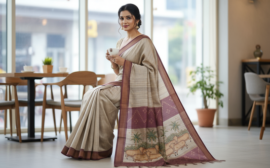 Beige Tussar Saree 