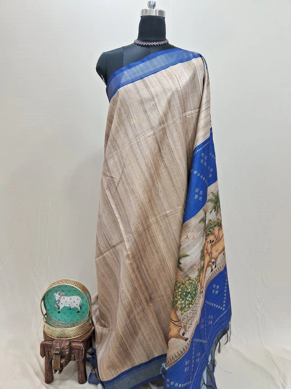 Royal Beige Semi Tussar Silk Saree 