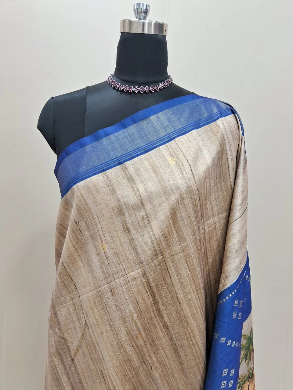 Royal Beige Semi Tussar Silk Saree  
