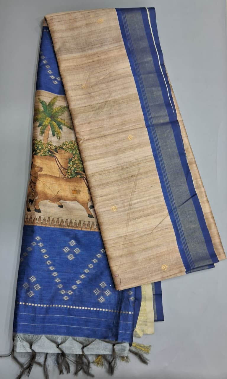 Beige Tussar Saree