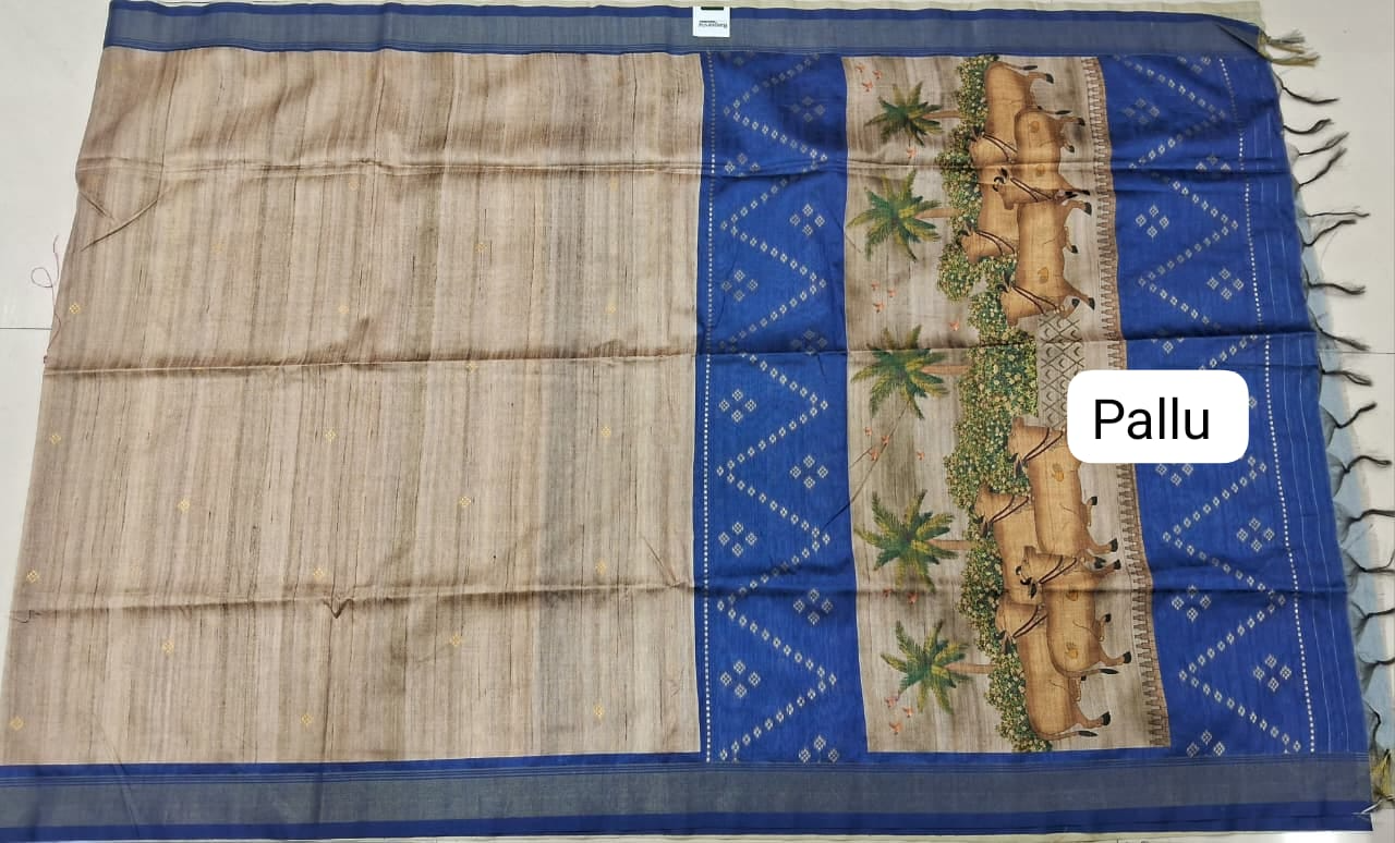 Beige Tussar Saree Pallu