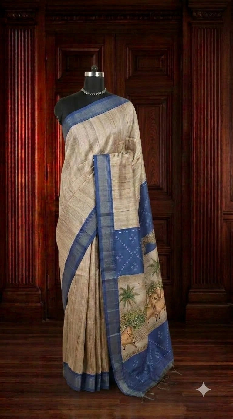 Royal Beige Semi Tussar Silk Saree