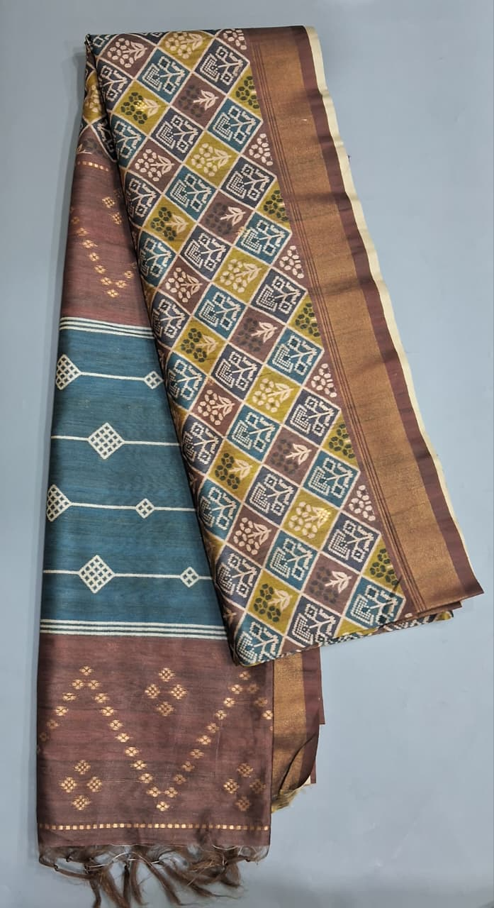 Chocolate Brown Tussar saree 