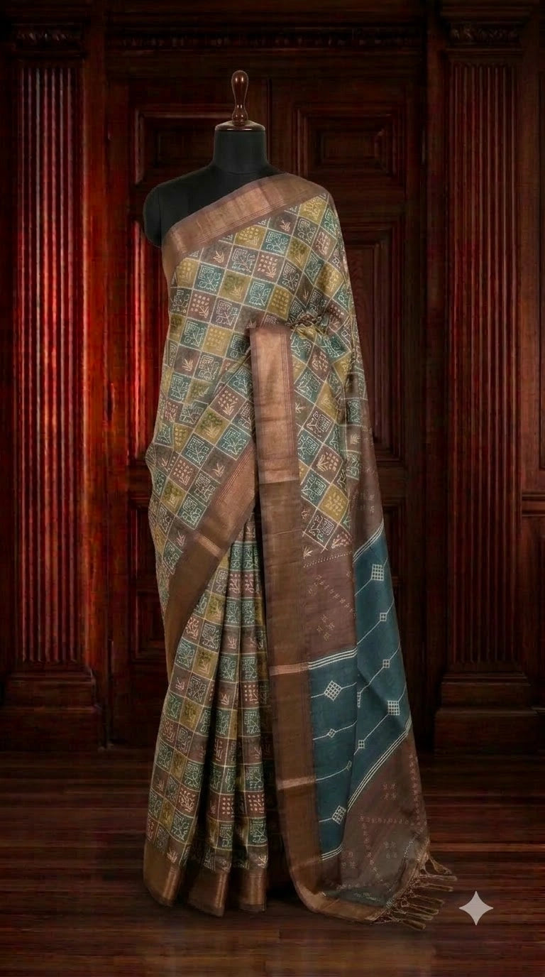 Chocolate Brown Tussar saree