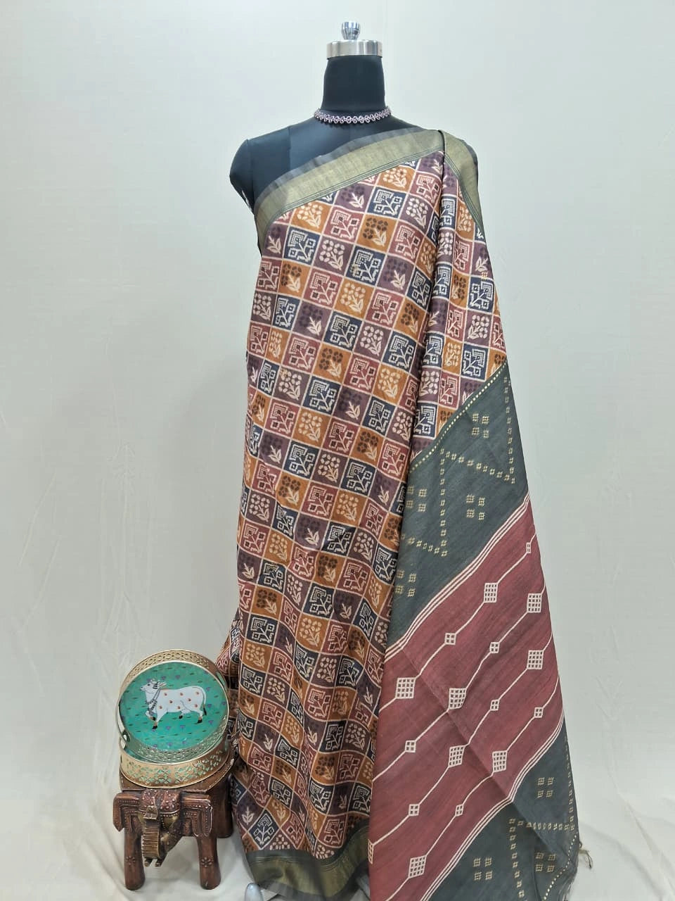 Bottle Green Tussar Saree