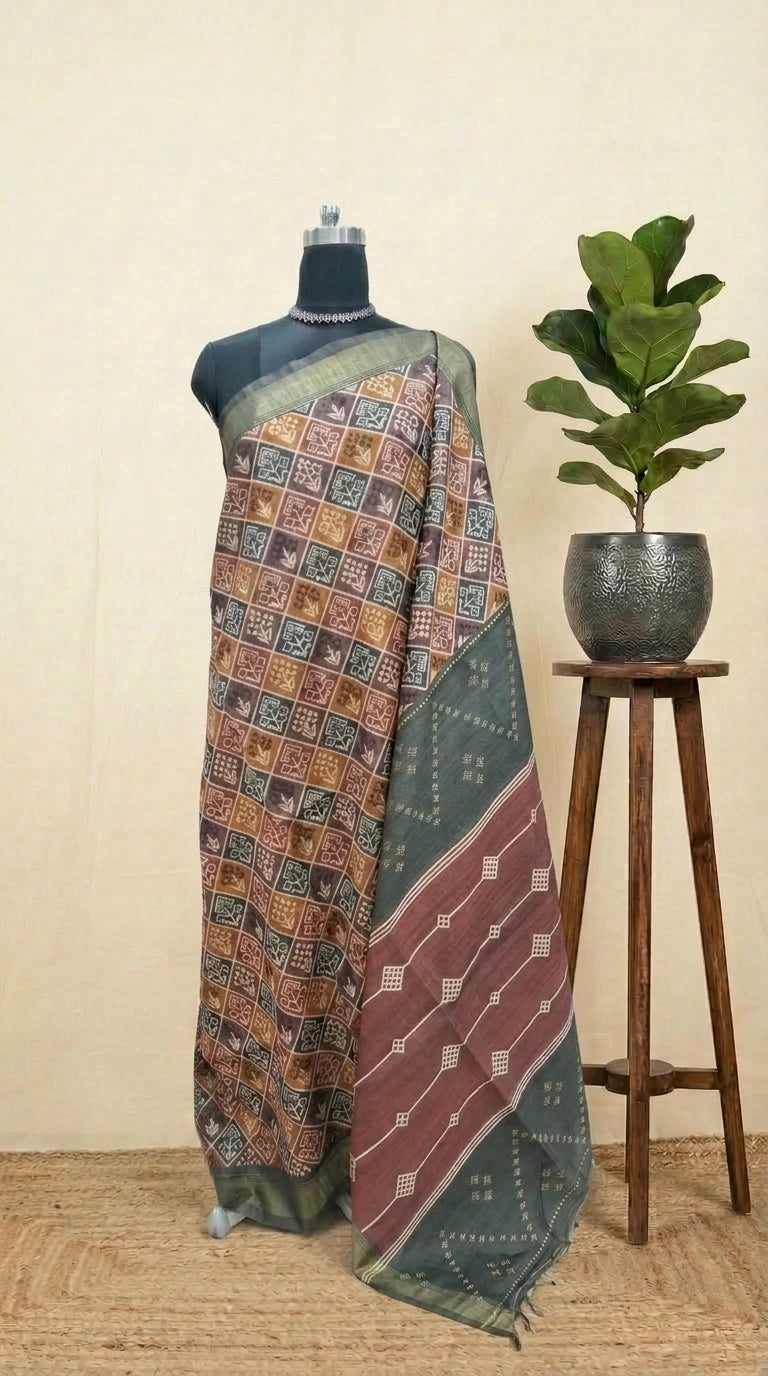 Bottle Green Tussar Saree