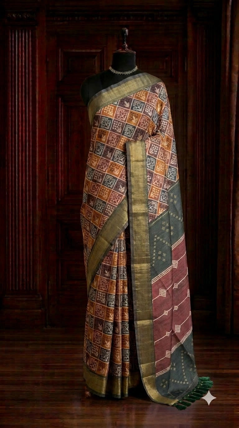 Bottle Green Tussar Saree