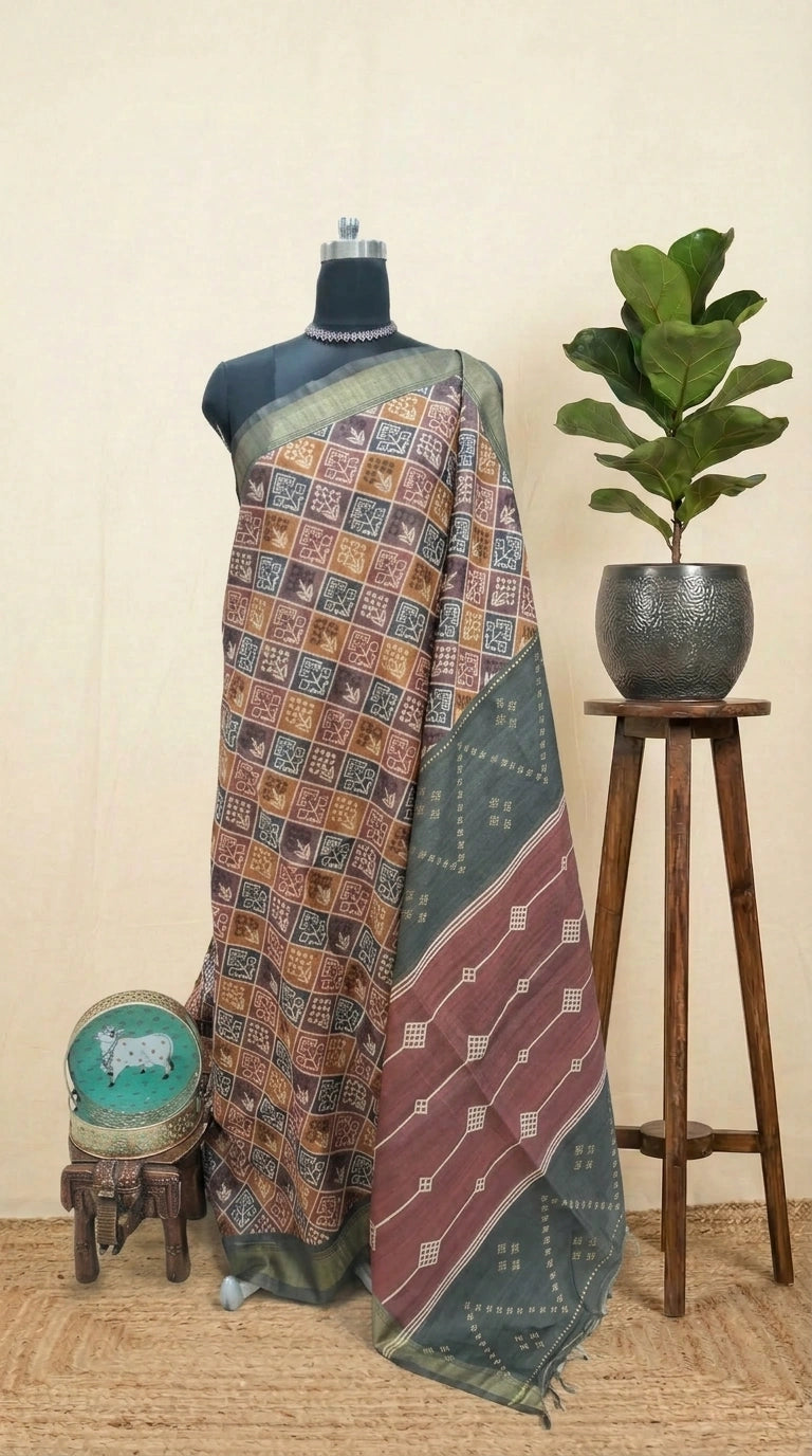 Bottle Green Tussar Saree