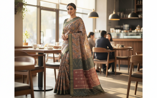 Bottle Green Tussar Saree 