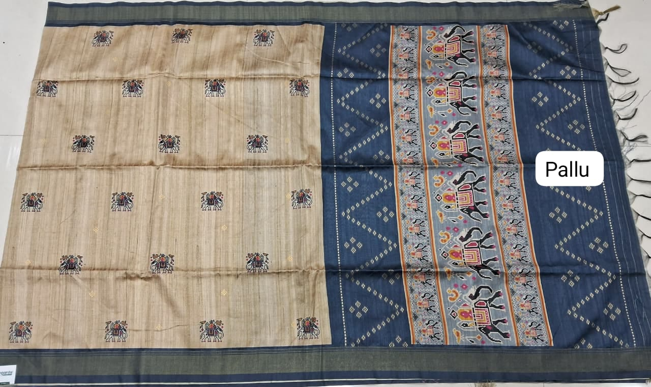 Beige Semi Tussar Saree Pallu