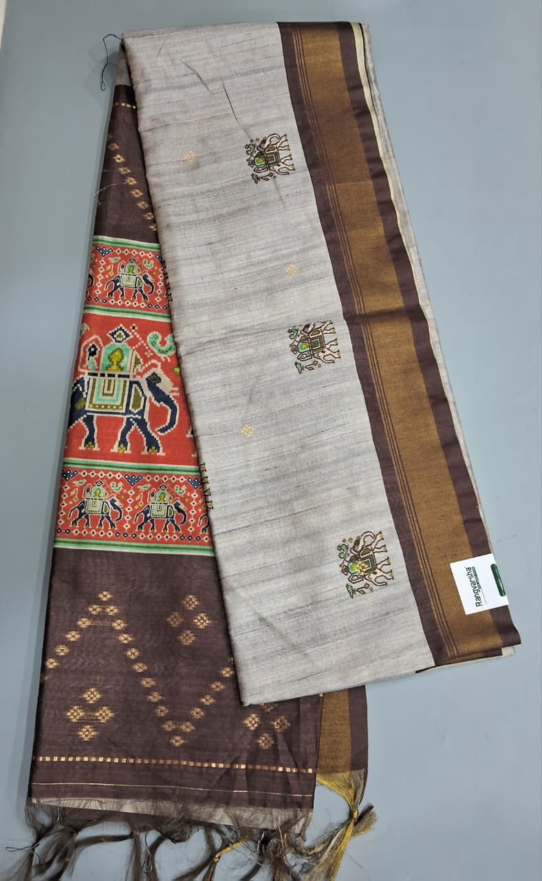 Pale Grey Semi Tussar Saree