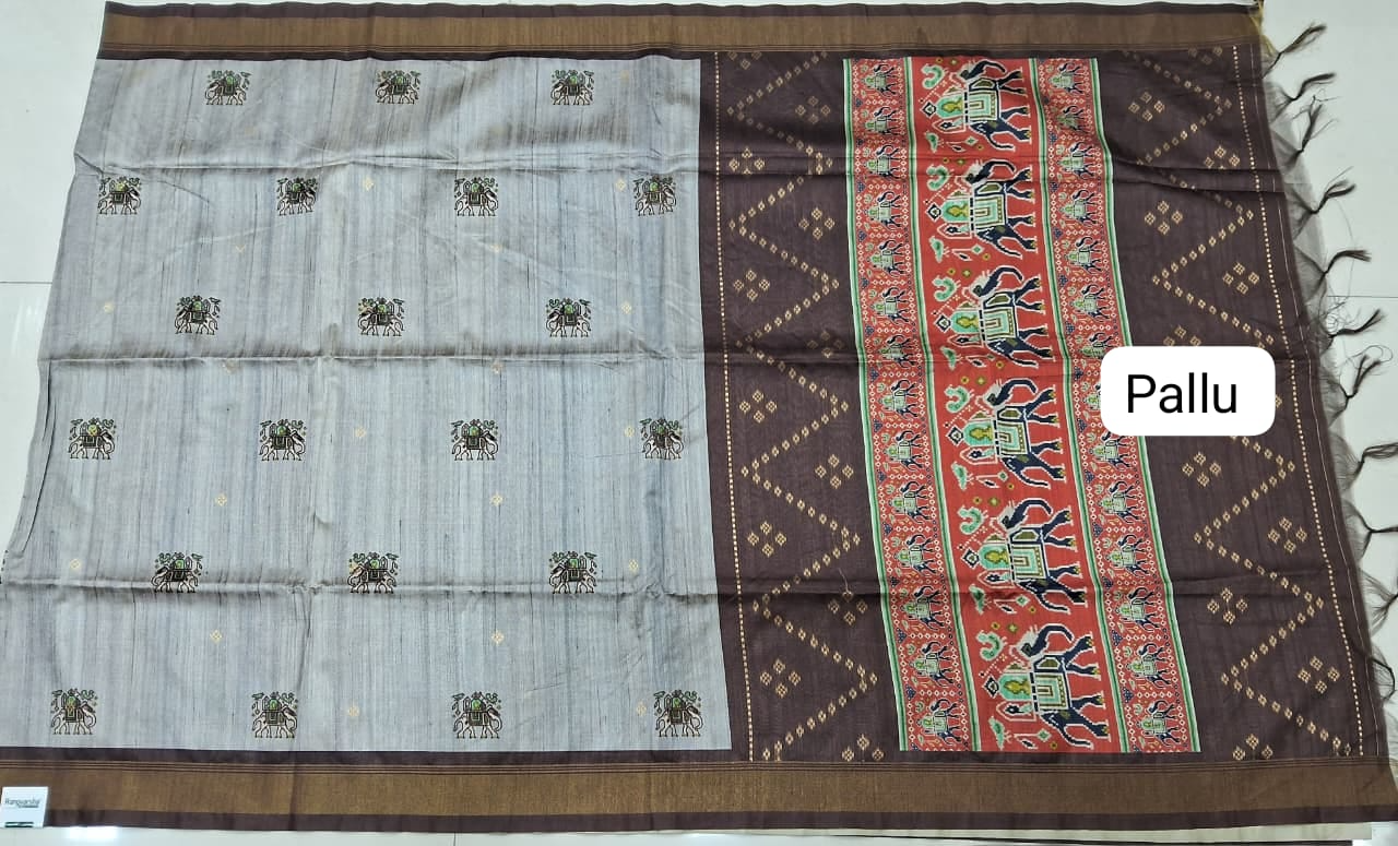 Pale Grey Semi Tussar Saree Pallu