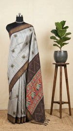 Pale Grey Semi Tussar Saree