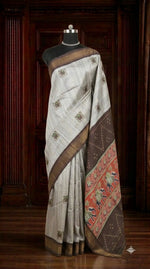 Pale Grey Semi Tussar Saree