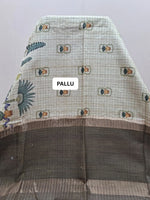 Beige checked Semi Tussar Saree pallu