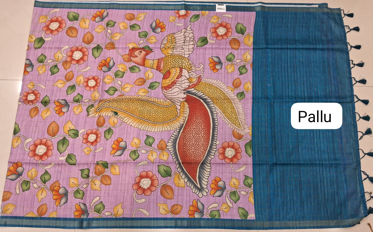 Lavender Zari Checked Tussar Saree pallu