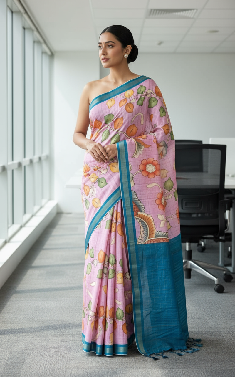 Lavender Zari Checked Tussar Saree