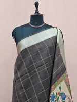 Dark Brown Printed Tussar Saree  1