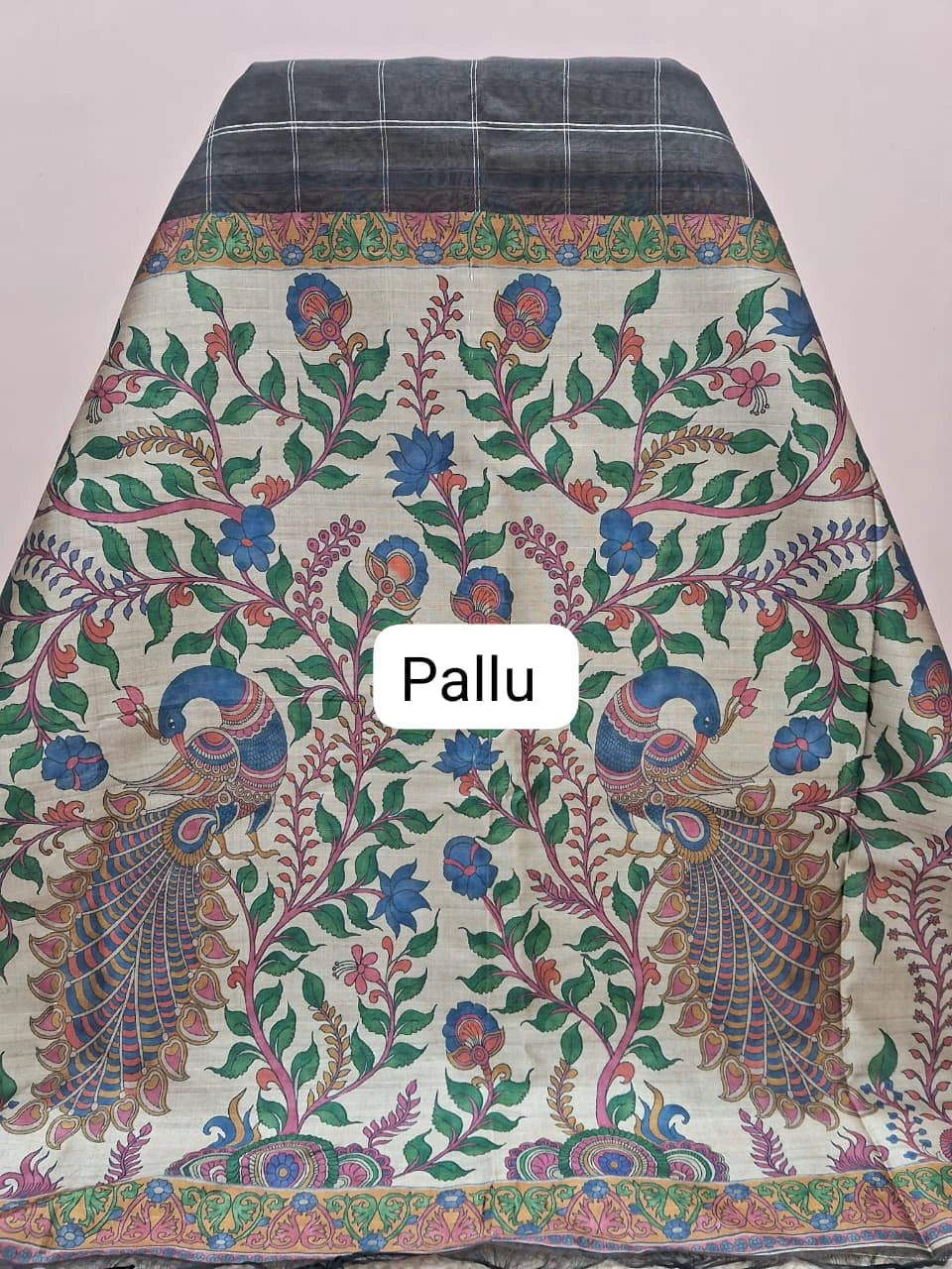 Dark Brown Printed Tussar Saree  Pallu