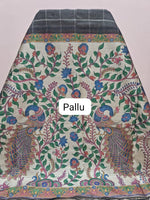 Dark Brown Printed Tussar Saree  Pallu
