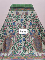 Green Printed Tussar Saree Pallu