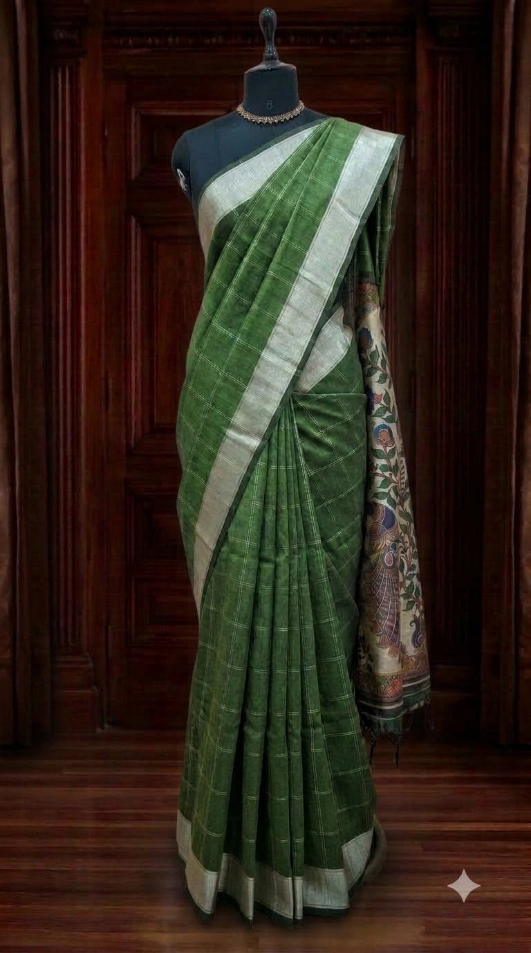 Green Printed Tussar Saree