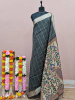 Black Printed Tussar Saree