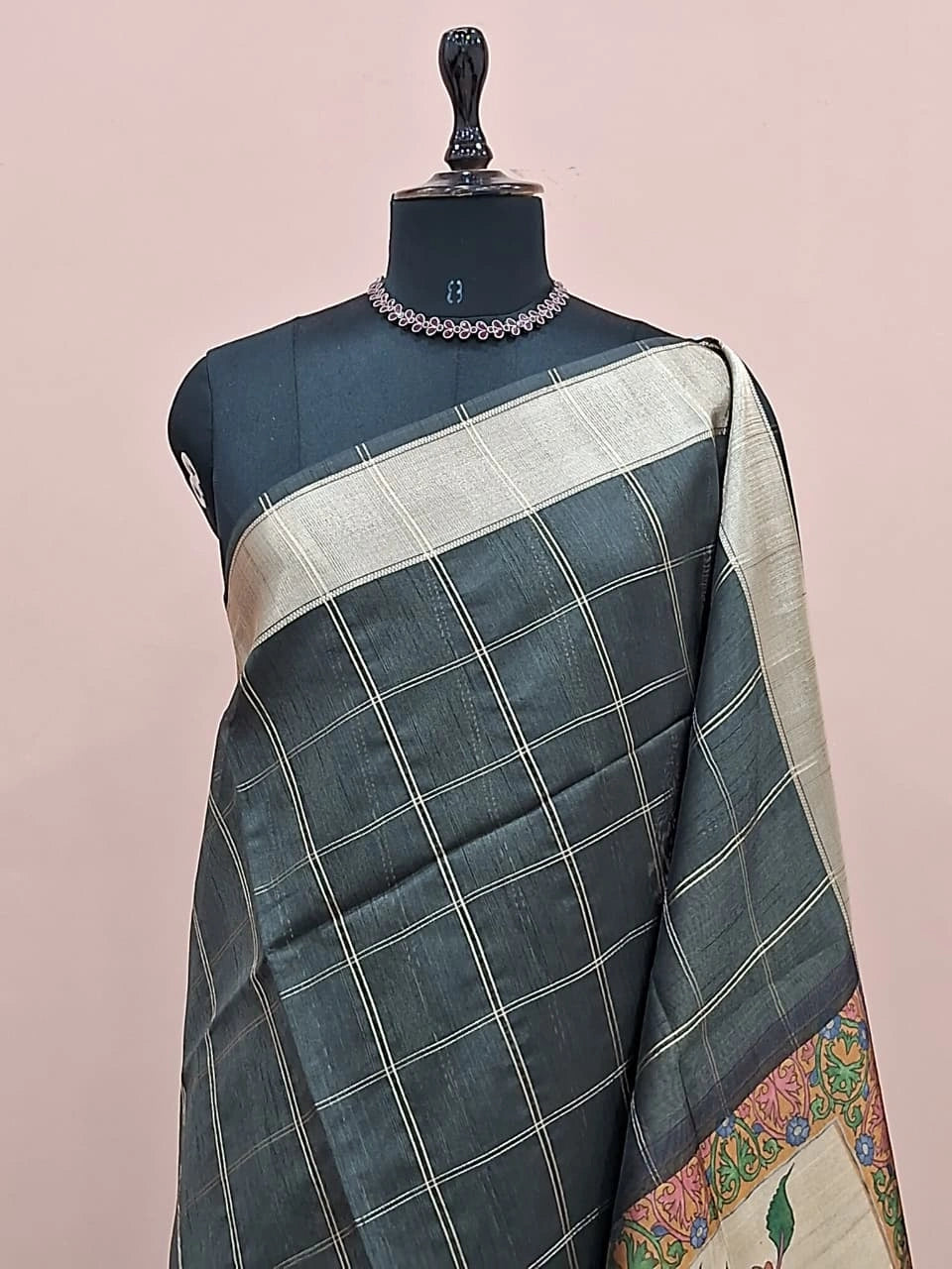 Black Printed Tussar Saree 1
