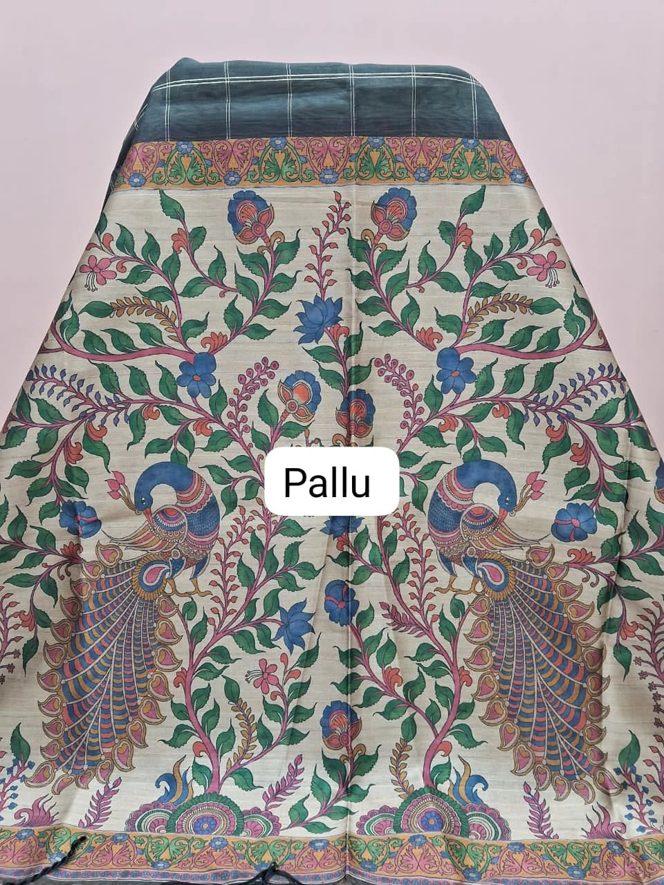 Black Printed Tussar Saree Pallu