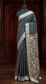 Black Printed Tussar Saree