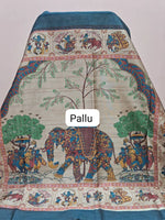 Smoky Blue Plain Printed Tussar Saree Pallu