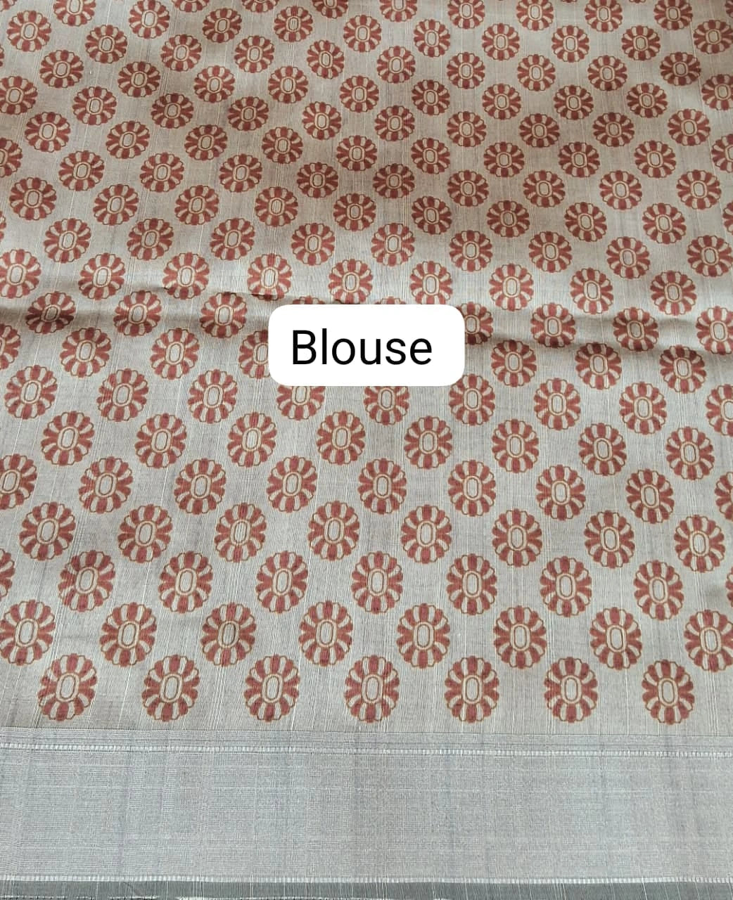 Smoky Blue Plain Printed Tussar Saree Blouse
