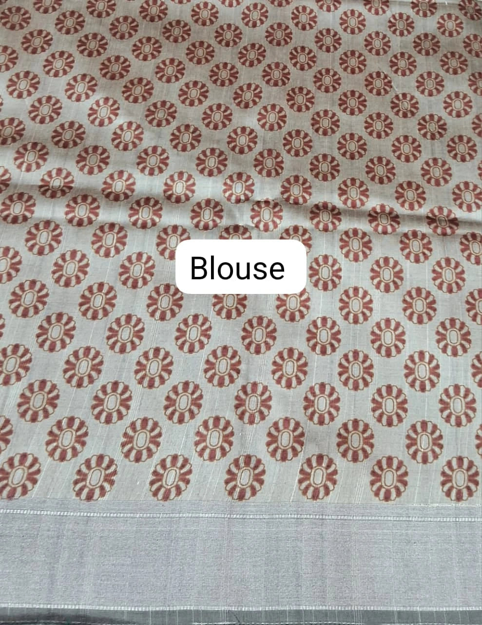Bottle Green Plain Printed Tussar Saree Blouse