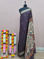 Dark Wine Printed Tussar Saree