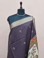 Dark Wine Printed Tussar Saree 1
