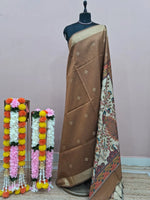 Golden Brown Printed Tussar Saree 