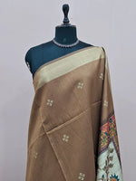 Golden Brown Printed Tussar Saree  1