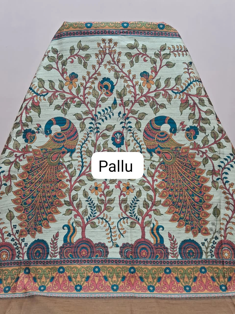 Golden Brown Printed Tussar Saree Pallu