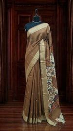 Golden Brown Printed Tussar Saree 