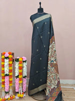 Charcoal Black Printed Tussar Saree