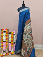 Royal Blue Printed Tussar Saree