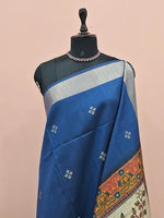 Royal Blue Printed Tussar Saree 1