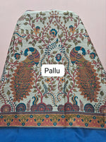 Royal Blue Printed Tussar Saree Pallu