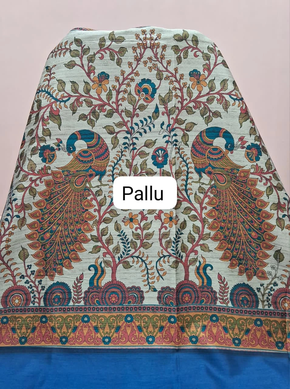Royal Blue Printed Tussar Saree Pallu