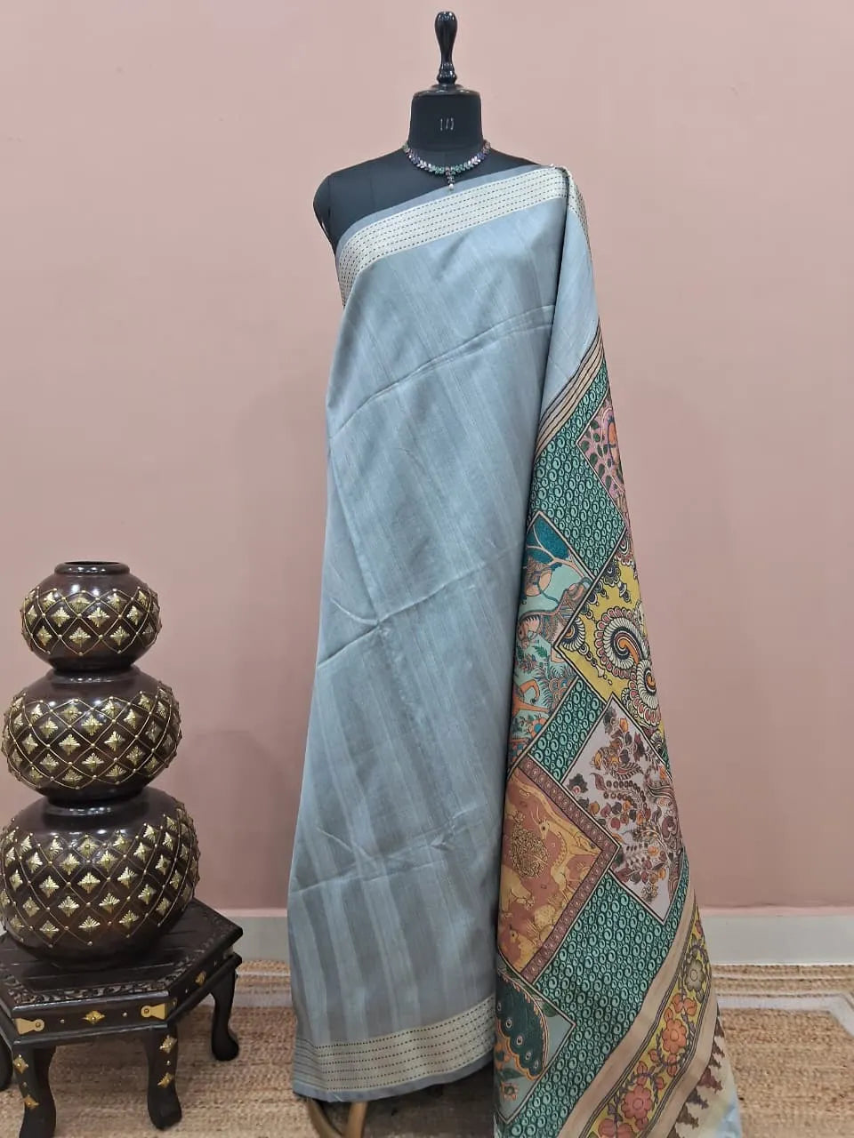 Metal Grey Tussar Saree