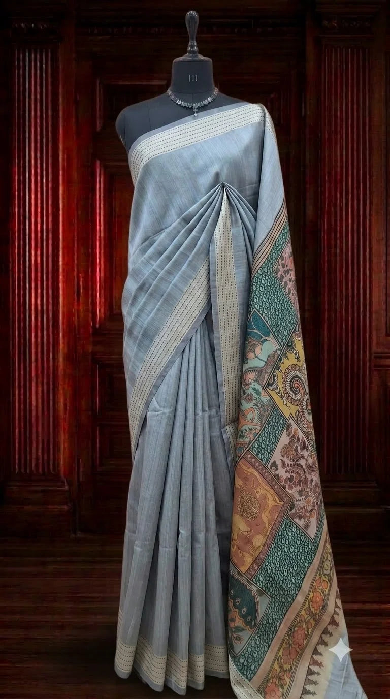 Metal Grey Tussar Saree