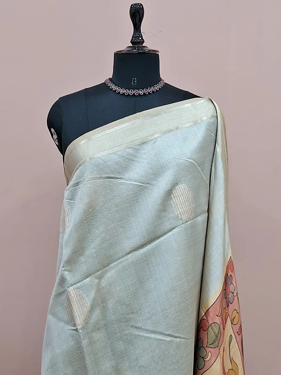 Light Blue Printed Tussar Saree  1