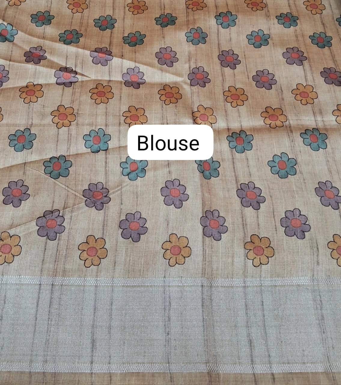 Light Blue Printed Tussar Saree  Blouse