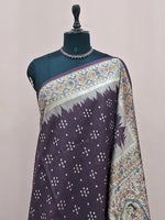 Dark Purple Printed Tussar Saree 1